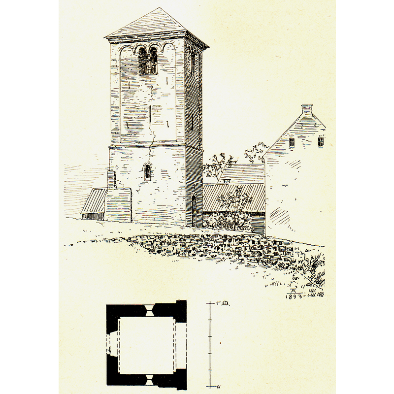 artist's rendition of the remaing tower of the old church that was demolished in the 1830s