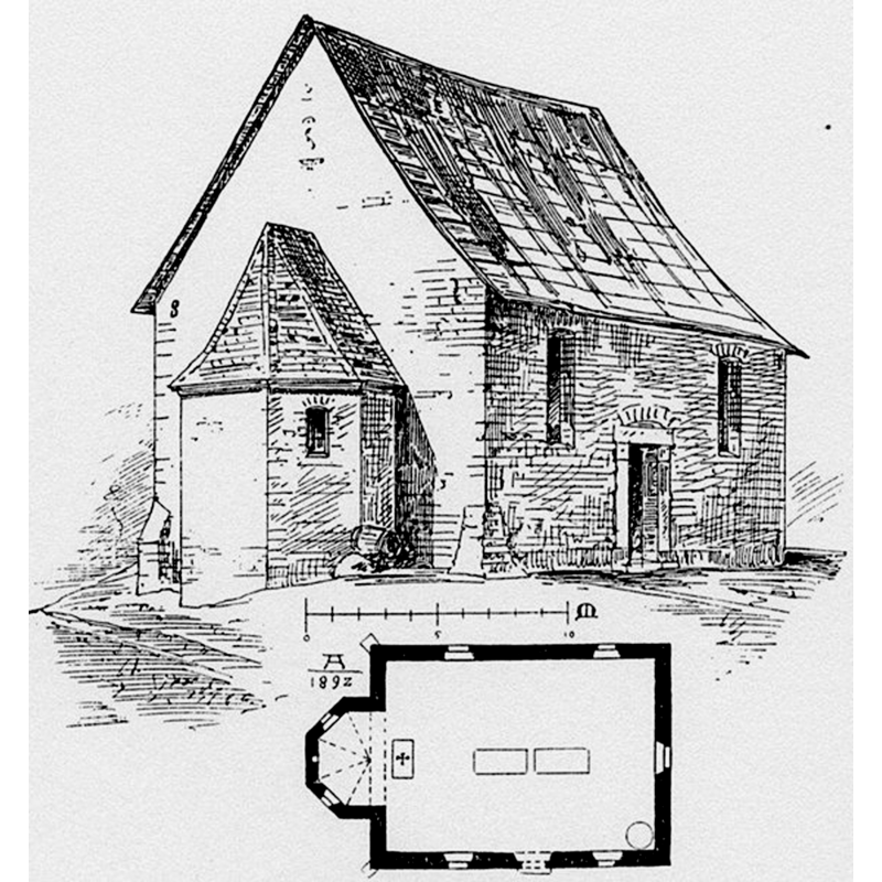 Source caption: "Die Maternus-Kapelle im Hof von Haus Bürgel, 1892 gezeichnet von Ludwig Arntz für die Dokumentation „Kunstdenkmäler der Rheinprovinz“. (Repro: Stadtarchiv) "