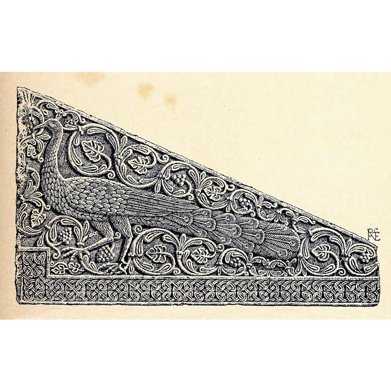 Source caption: "Raffaele Cattaneo, rilievo autografo di un frammento di ambone in Santissimo Salvatore a Brescia per il libro ‘’L'architettura in Italia dal secolo VI al mille circa’’"