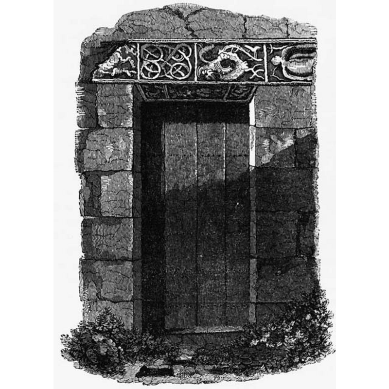 as shown ca. 1823, when it was still used as a lintel in an interior doorway; it was removed and set apart in the 1854 restoration of the church