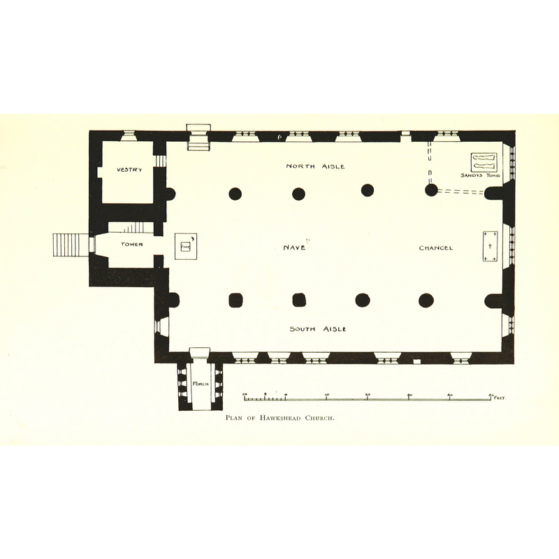 a font is located at the west end of the nave, by the entrance to the tower space