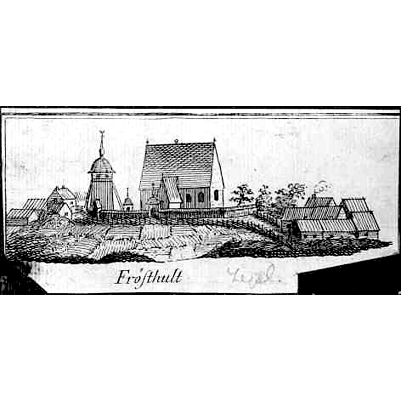 the church and detached bell tower from a mid-18thC publication