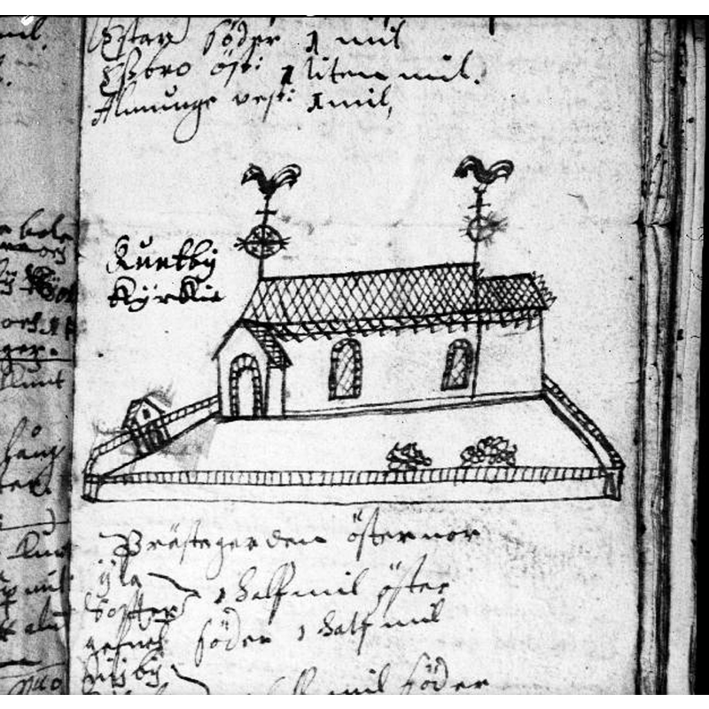 a view of Knutby church in a 1630s source