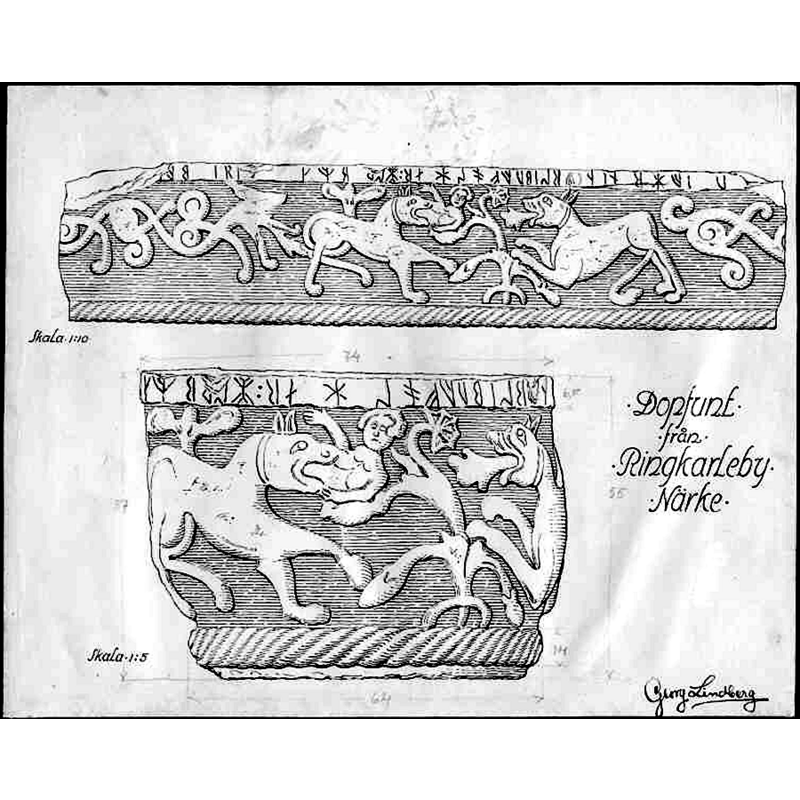 the date of the drawing is given in Roosval reproduction of the same (1917: fig. 24 and 25) -- the drawing of the basin includes measurements