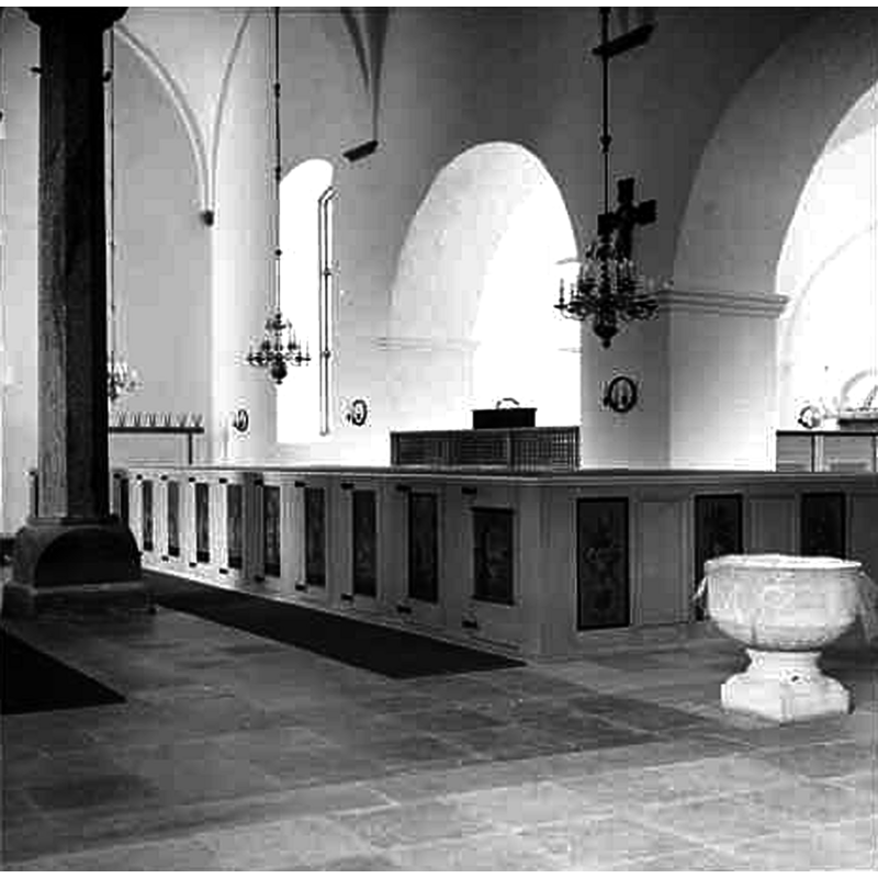 after the restoration a copy of the basin at SHM was installed in the parish church at the east end of the nave, north side