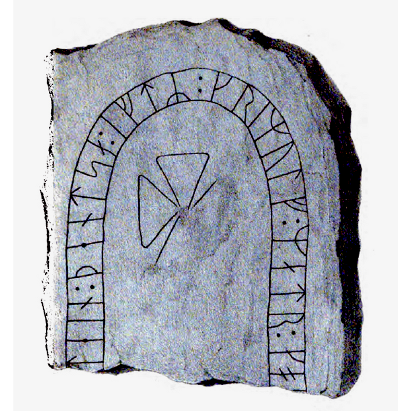 Source caption: "The runestone U 385. The inscription reads ... ...tein : þentsa : eftR : krimulf : matu:no- ... In English "... this stone in memory of Grímulfr, (his) companion ..."