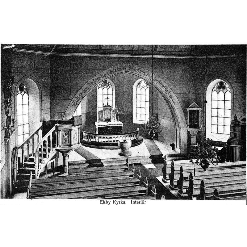 the re-built church after its collapse ca. 1200 -- the medieval baptismal font is right beneath the chancel arch, in the centre