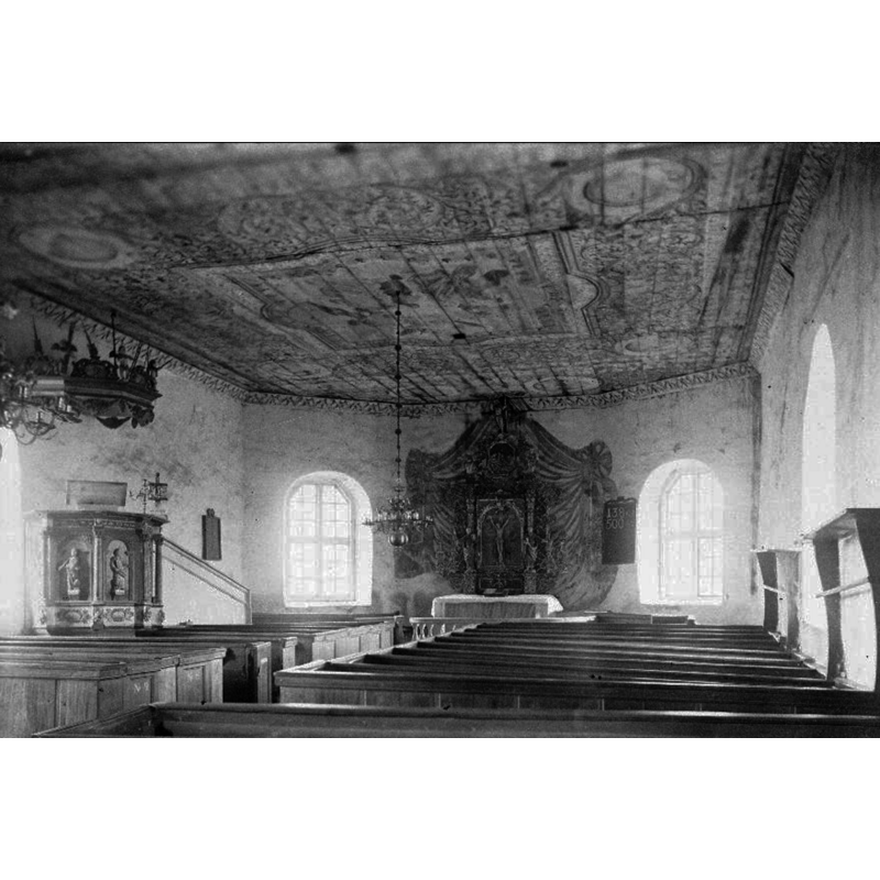 Flakeberg church as it was in 1894; it had been re-built in 1725 and it would be demolished and replaced with a new building in 1899