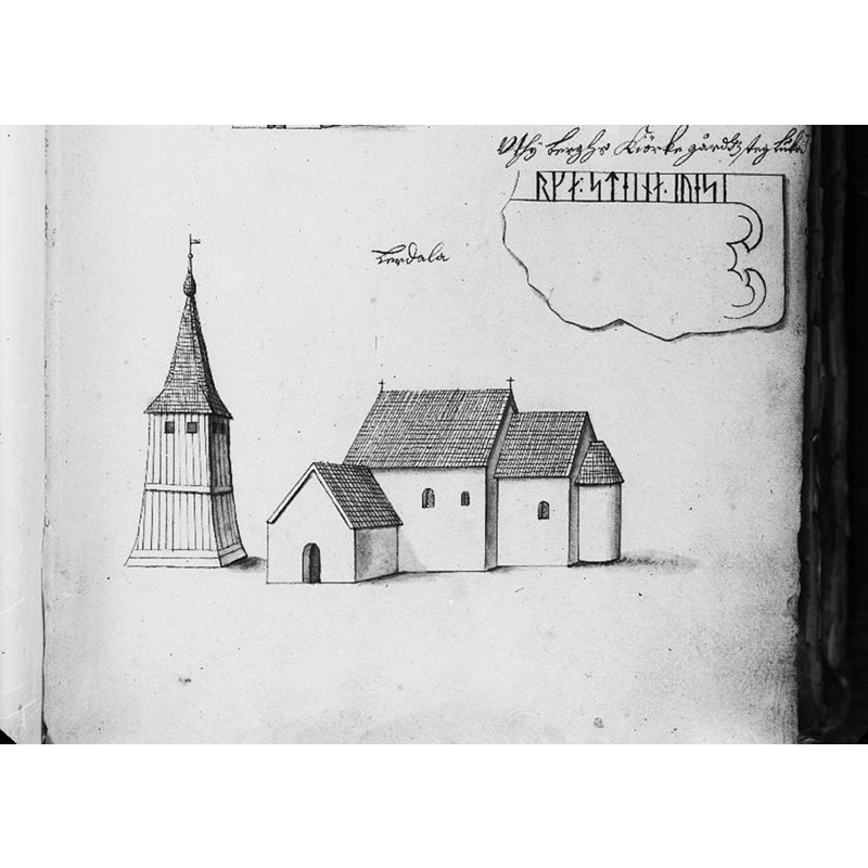 Source caption: "Äldre utseende på kyrkan. Foto av teckning ur Peringskiöld."