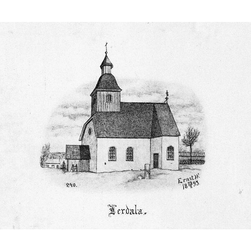 Source caption: "Kyrkan från söder. Tryck av teckning av Ernst Wennerblad, 1893."