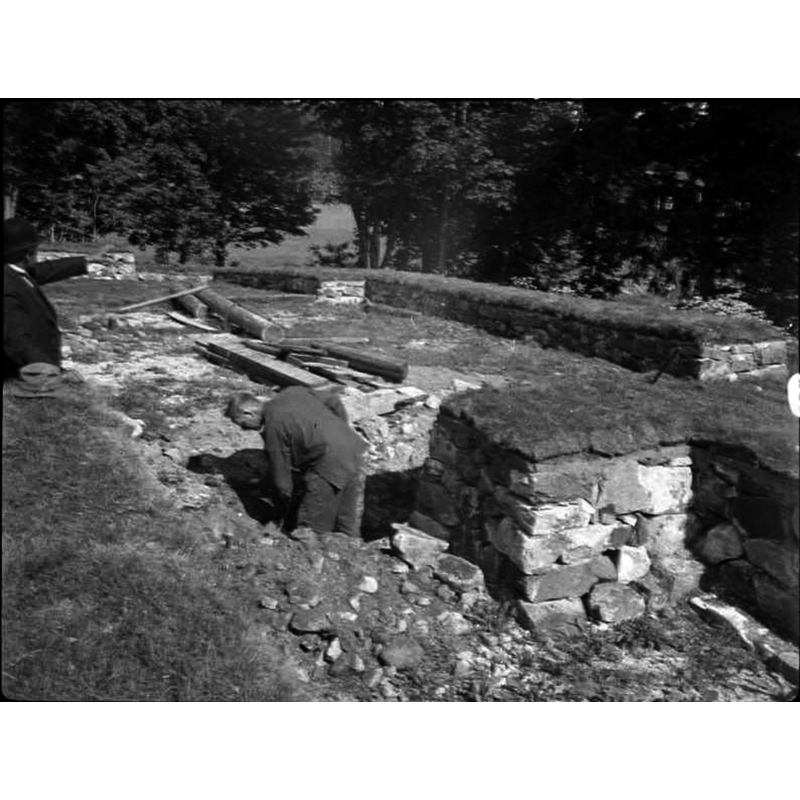 the ruins of the old church under excavation in 1934