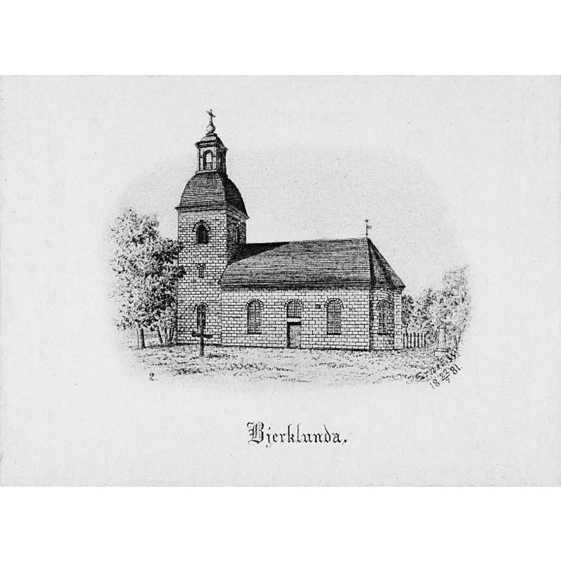 Source caption: "Kyrkan från söder. Tryck av teckning av Ernst Wennerblad. 1881."