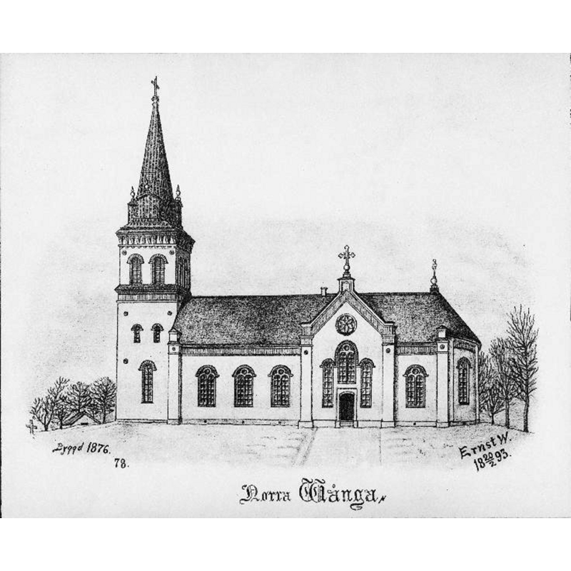 Source caption: "Norra Vånga kyrka [...] Kyrkan från söder, efter teckning av Ernst Wennerblad, 1893."