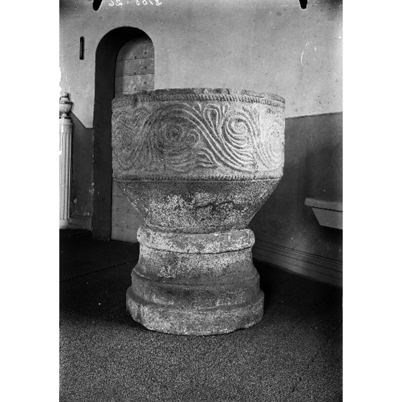 the medieval font originally from the demolished church at Stenstorp