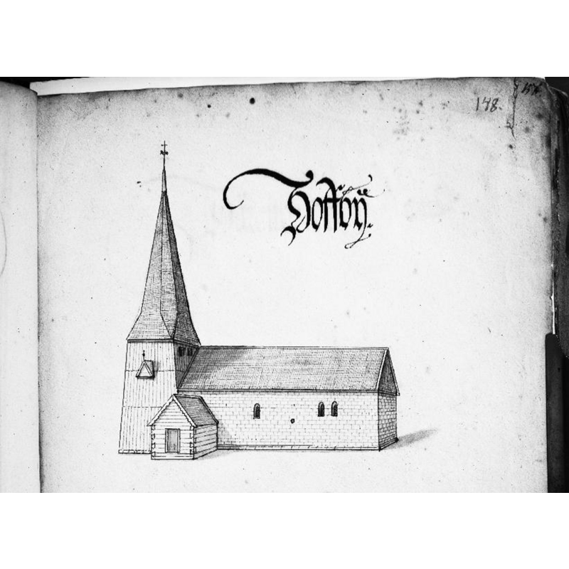 Source caption: "Kyrkan från söder, teckning ur Peringskiölds Monumenta, avfotograferad."