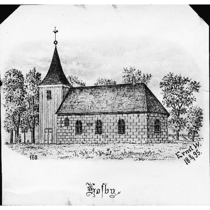 Source caption: "Kyrkan från söder, efter teckning av Ernst Wennerblad, 1895."