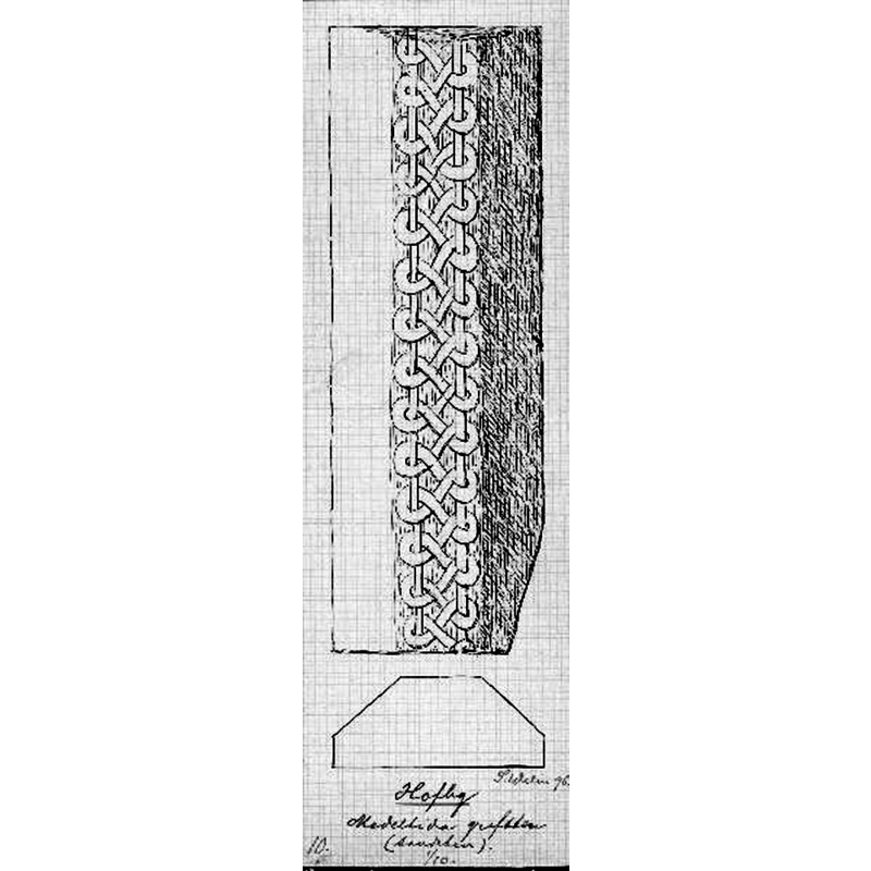 Source caption: "Gravmonument av sandsten, 1100-talet, lockhäll, teckning av Sanfrid Welin, 1896."
