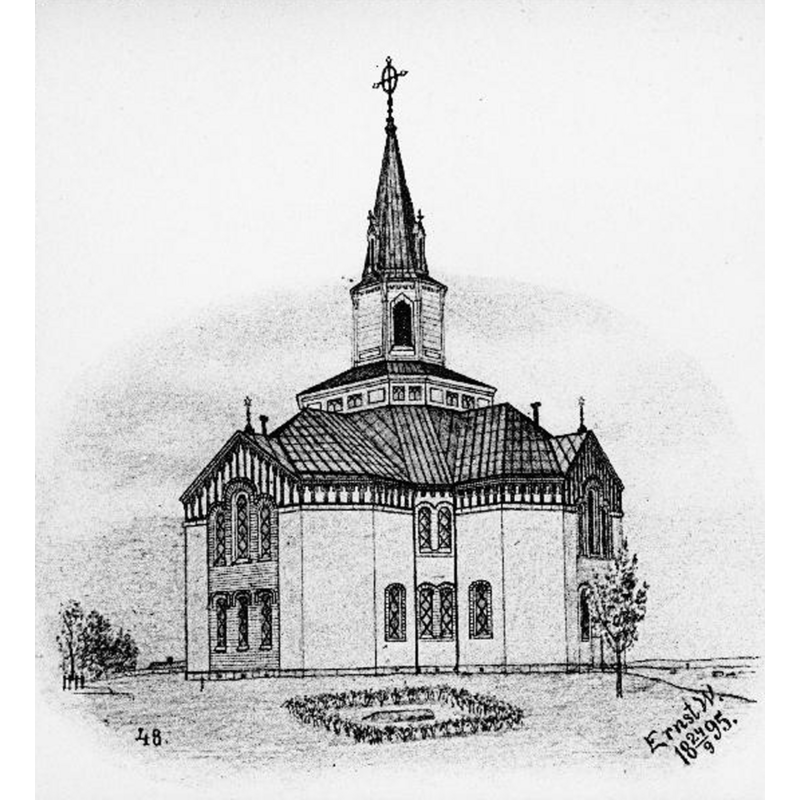 the new church of 1883 replaced the two demolished medieval churches of Håle and Täng