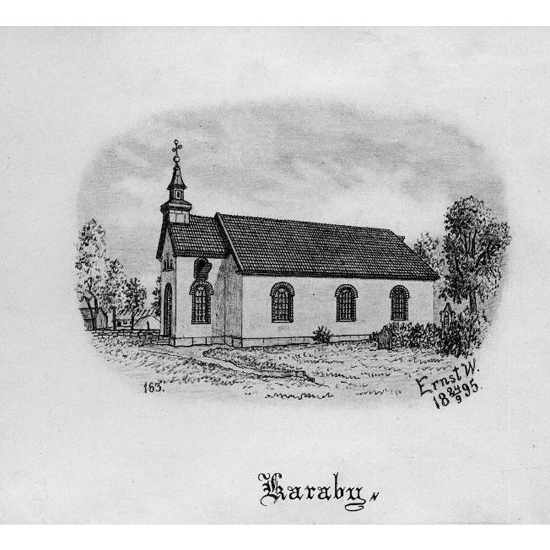 Source caption: "Kyrkan från sydväst, efter teckning av Ernst Wennerblad, 1895."