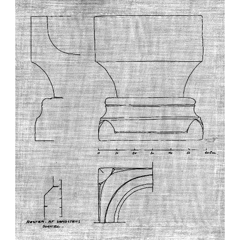 Source caption: "Dopfunt, sandsten, fot från 1100-talet, skålen sannolikt yngre. Uppmätningsritning från 1912 av Anders Roland."
