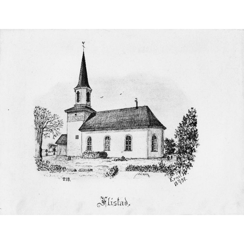 the church had been re-built in the 18thC -- Source caption: "Kyrkan från söder. Tryck efter teckning av Ernst Wennerblad, 1897."