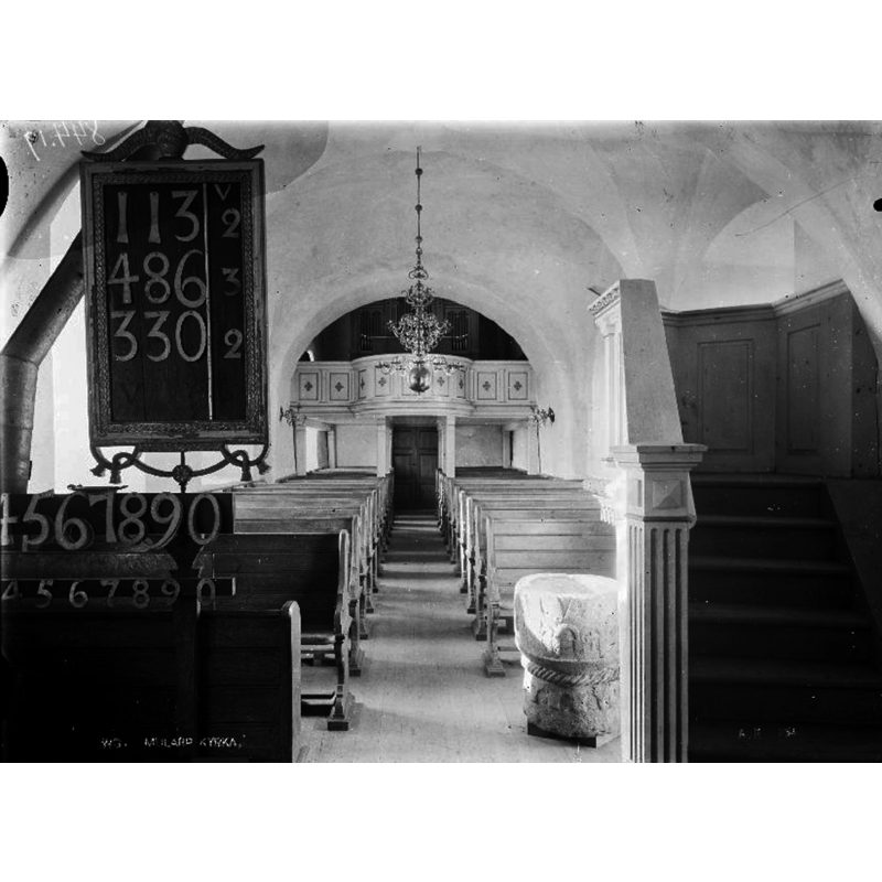 Source caption: "Murlaps kyrka [...] Interiör mot väster."