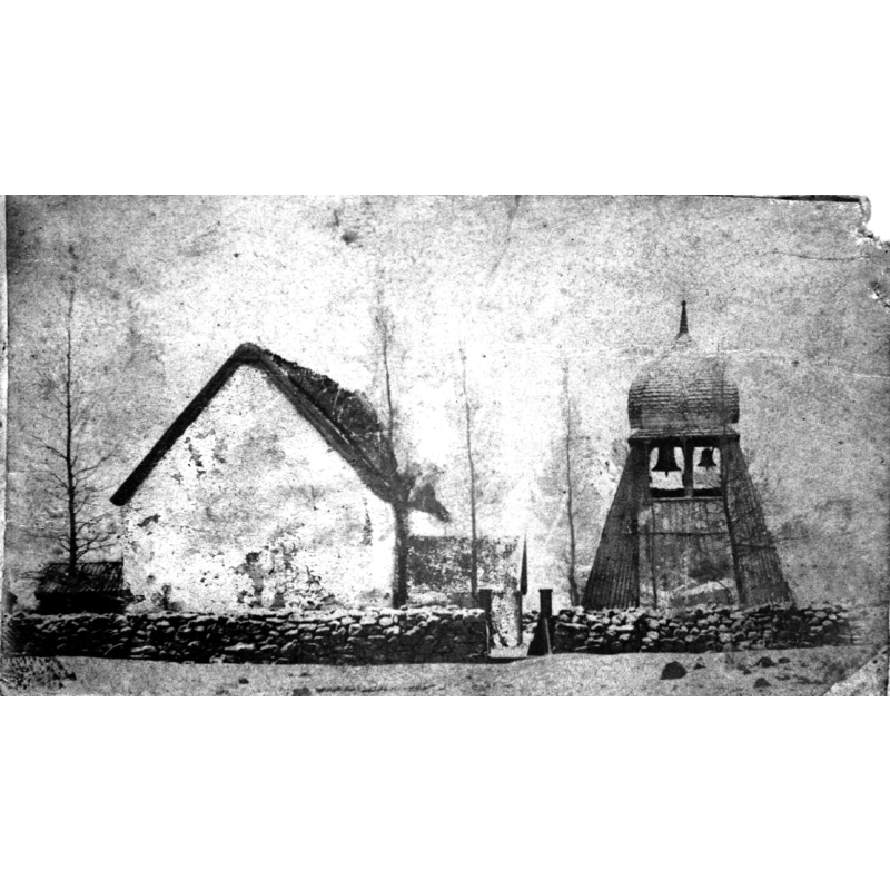 Source caption: "Grude kyrka [...] Kyrkan och klockstapeln från väster."