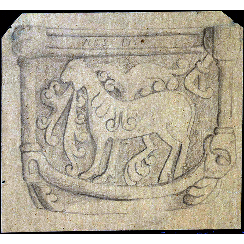 passant to the left; even the mane is foliated
