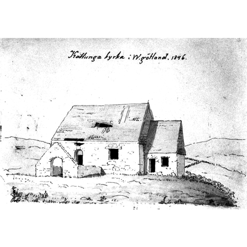 Source caption: "Kattunga kyrkoruin [...] Kyrkoruinen från söder." [NB: the drawing bears the date 1846 but the church is supposed to have been demolished in 1826]