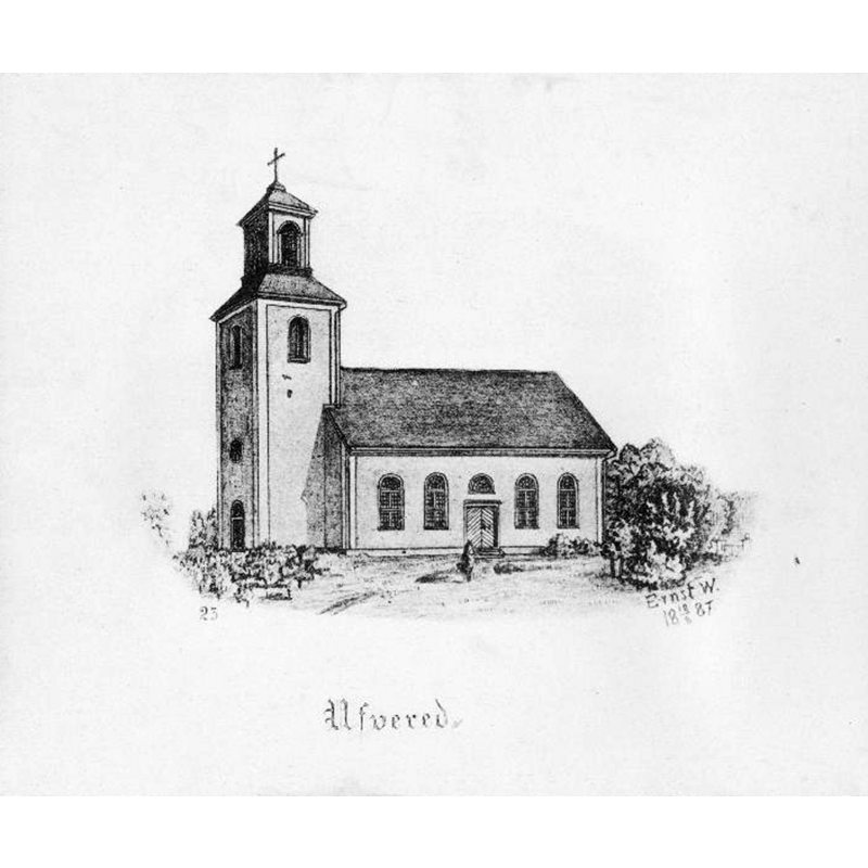 the church shown in Wennerblad's 1887 drawing had been built 1840-1841 to replace a mid-17thC building, itself a replacement for the medieval church said to have been burned down by the Danes in 1612