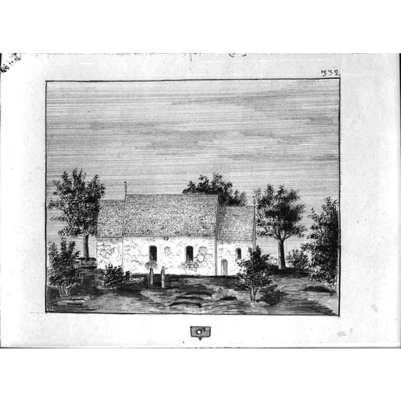 probably a south view, showing the chancel entranceway on the right -- Erik Ferdinand Ihrfors (1846-1929); the drawing is probably of the 1880s