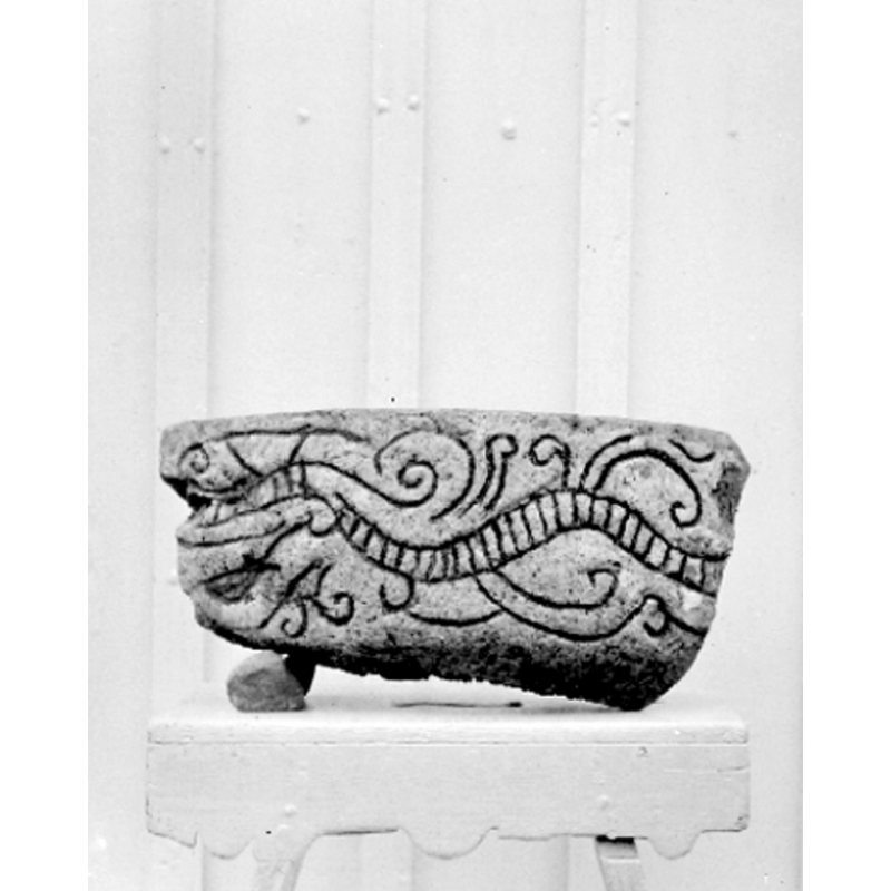 Source caption: "Utby socken. Vadsbo härad. Västergötland. Utby kyrka. Bit av dopfunten."