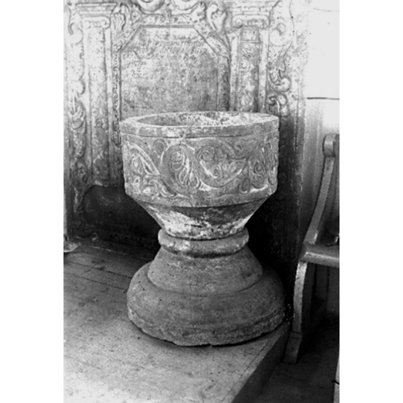 Source caption: "Åsle socken. Västergötland. Kyrkan, dopfunten 4/10 1933."