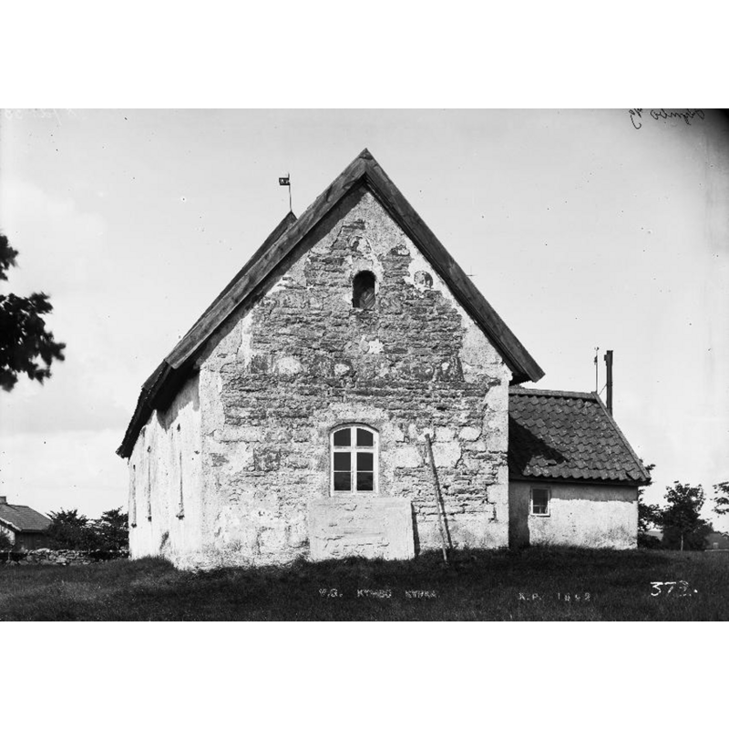 Source caption; "Kymbo gamla kyrka [...] Kyrkan från öster." [NB: the old church would be demolished in 1898]