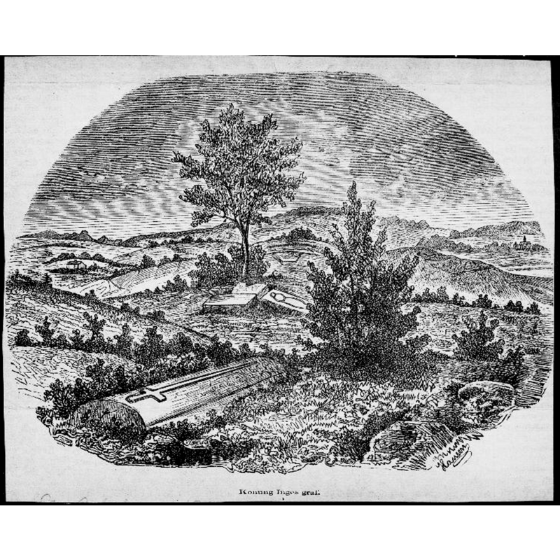 Source caption: "Bjurum, Hångers kyrkplats (gamla kyrkan) [...] Gravmonument, över "Kung Inge". Tryck av teckning ur Svenska Arbetaren 1863."