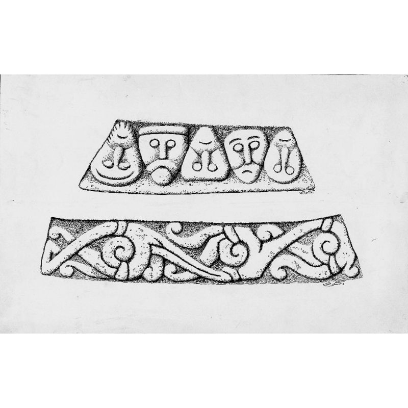 Source caption: "Gällstads kyrka [...] Dopfunt, romansk, detalj, ornament. Teckning av Olof Sörling."