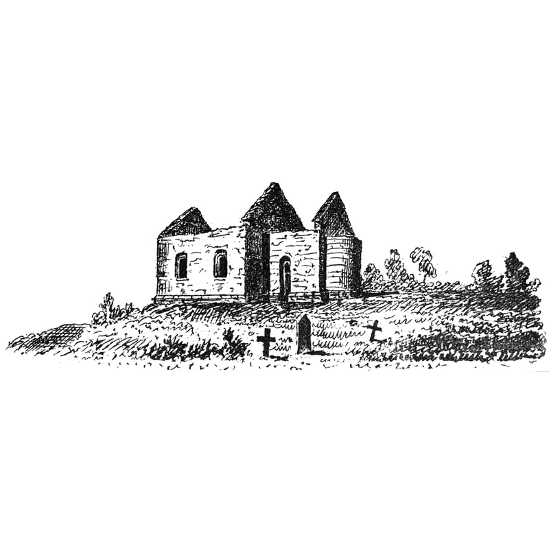 Source caption: "Styra ödekyrka i Östergötland. Teckning i "Utdrag af Antiqvitets-Intendenten P. A. Säves afgifna berättelse för år 1861", publicerad i Antiqvarisk tidskrift för Sverige band 1, 1864."