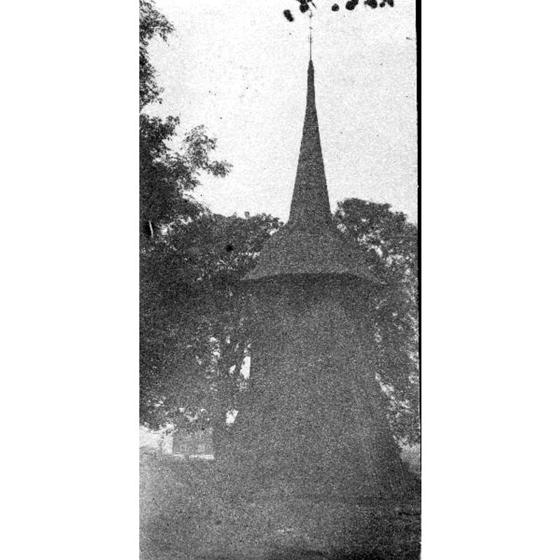 Source caption; "Brunns kyrkoruin [...] Klockstapel." -- the belfry of the old church shown here in 1893, the year when the old church was replaced by the new one built only a stone's throw away