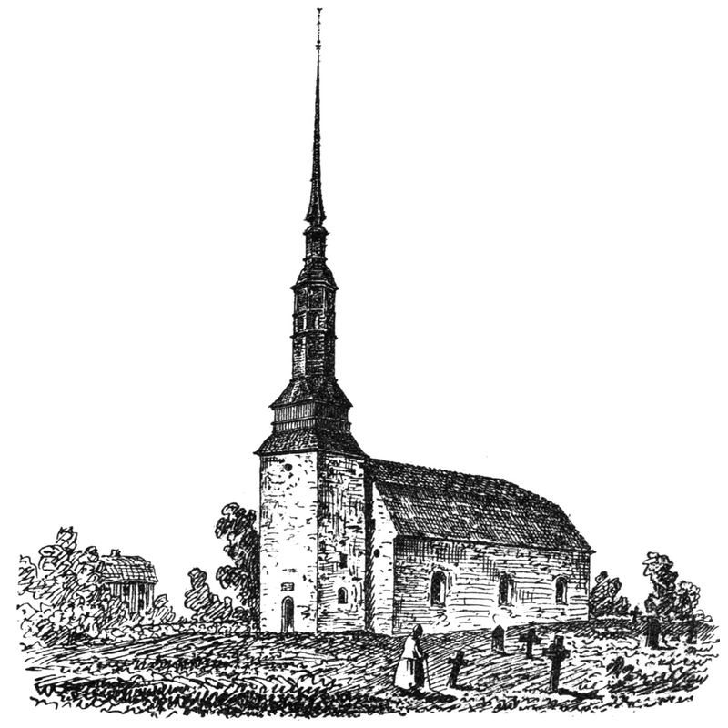 Source caption: "Horns kyrka i Östergötland. Teckning i "Utdrag af Antiqvitets-Intendenten P. A. Säves afgifna berättelse för år 1861", publicerad i Antiqvarisk tidskrift för Sverige band 1, 1864."