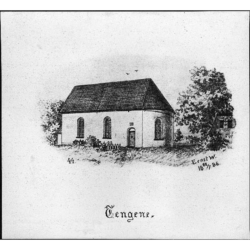 Source caption: "Tengene kyrka [...] Kyrkan från söder, efter teckning av Ernst Wennerblad."