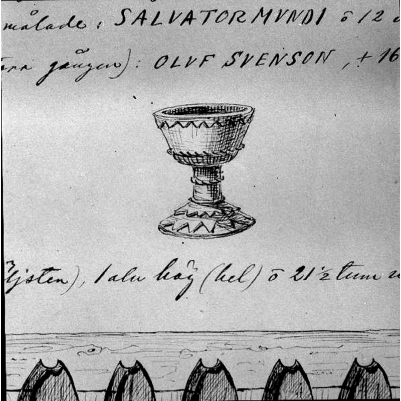 [NB: although listed in the KMB as the font in Vara kyrka this appears to be the font from Önum] [it is a digital image [2763-023.tif] of an undated drawing in the Kulturmiljöbild, Riksantikvarieämbetet [https://commons.wikimedia.org/wiki/File:Vara_kyrka_-_KMB_-_16000200170306.jpg] [accessed 20 March 2021]