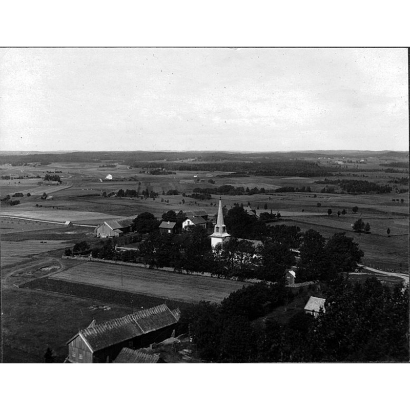 aerial view of the church with its new (1924) tower at the west end