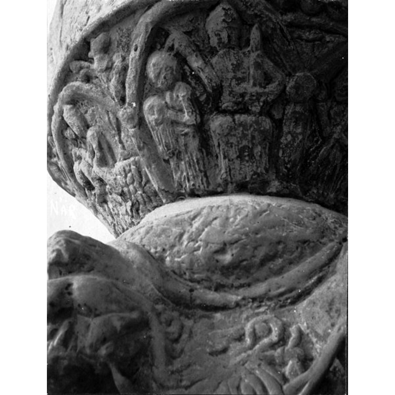 Source caption: "Närs kyrka [...] Dopfunt av sandsten, omkring 1200. Detalj."