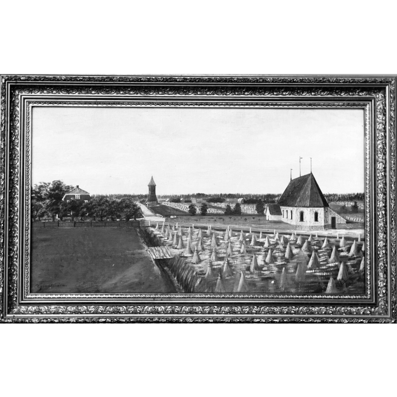 Source caption: "Tavla av Hamrånge gamla kyrka, målad ur minnet av hemmansägare Olof Lindkvist, 1914. Finns i Hamrånge kyrka, dit den skänkts av riksdagsman Erik Westin, Hagsta."