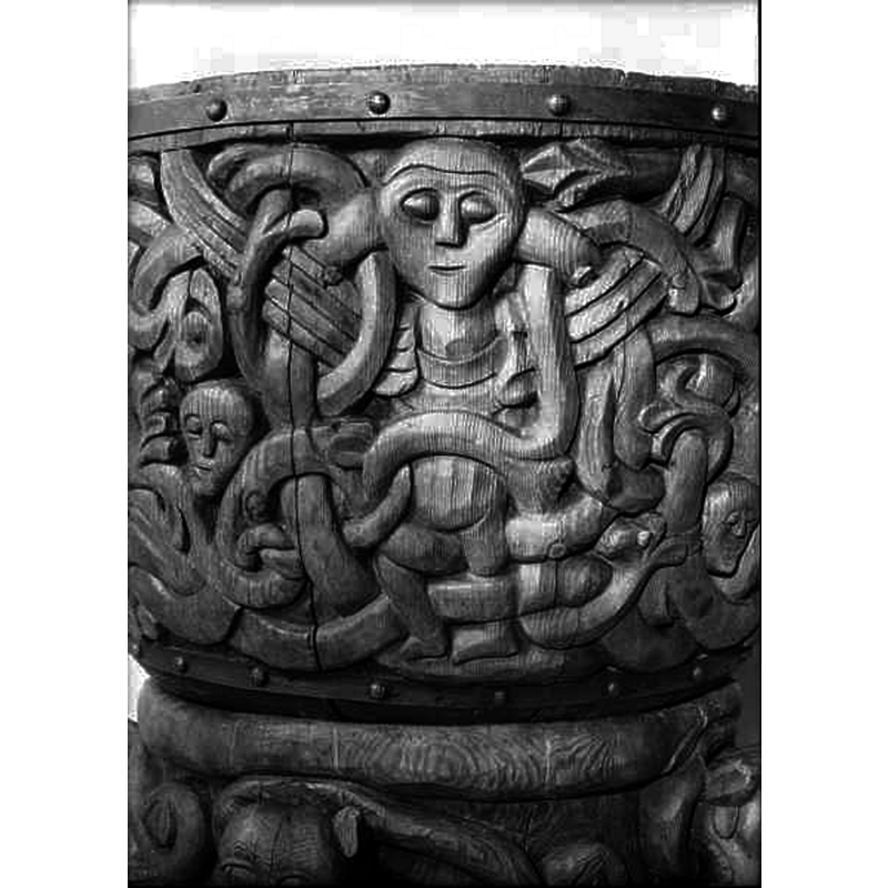 Source caption: "Alnö Nya kyrka [...] Detalj av dopfunt av furu, 1200-talet."