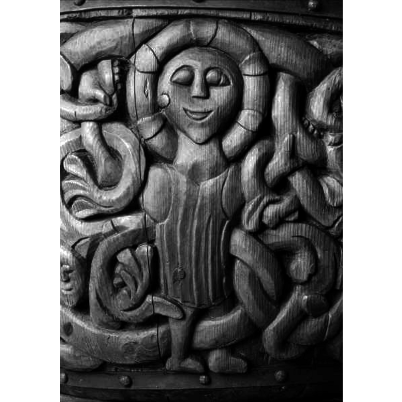 Source caption: "Alnö Nya kyrka [...] Detalj av dopfunt av furu, 1200-talet."
