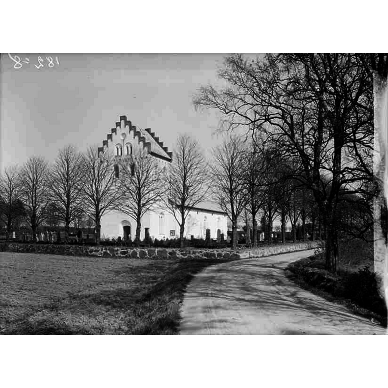 Source caption: "Ausås kyrka [...] Kyrkan från sydväst."