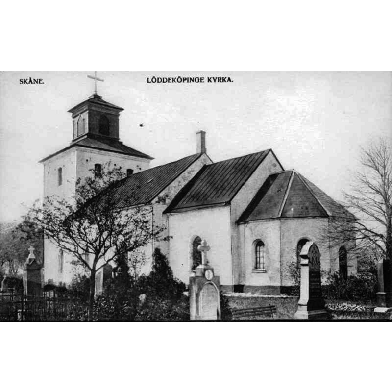 Source caption: "Löddeköpinge kyrka [...] Kyrkan från sydöst."