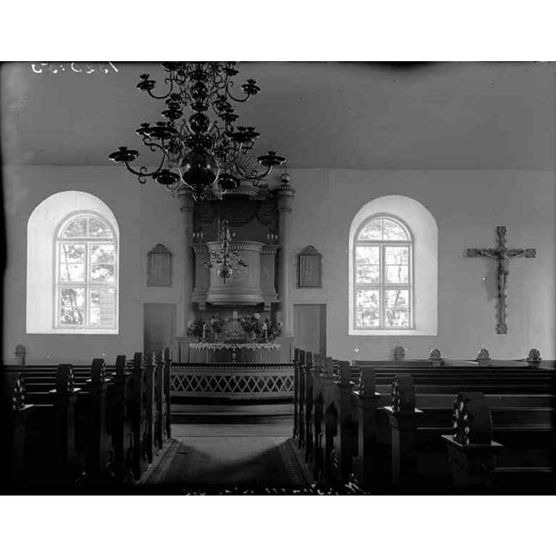 Source caption: "Norra Rörums kyrka [...] Interiör mot norr." [NB: the medieval church had been re-oriented N-S in the 19thC]