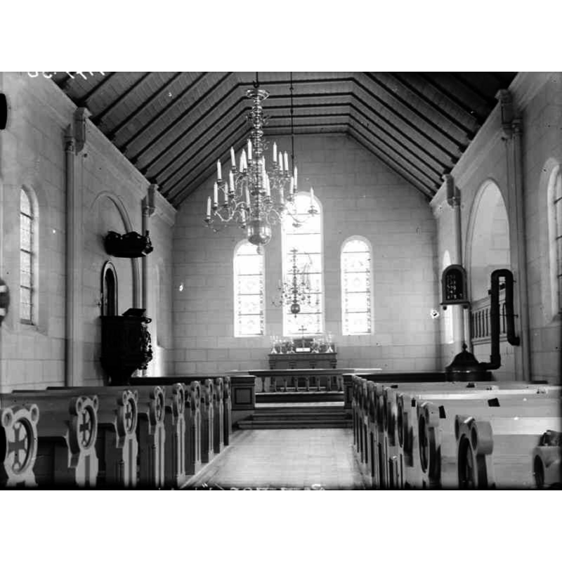 Source caption: "Remmarlövs kyrka [...] Interiör mot öster." -- the new brick church of 1895 that replaced the original 13thC stone church
